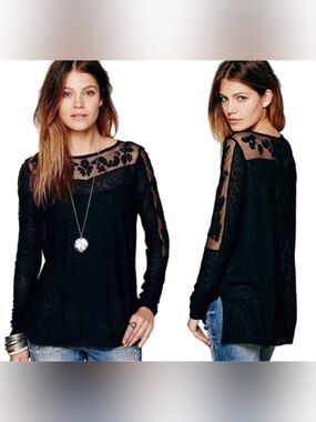 Free People New Romantics Lace Top Size Small Black